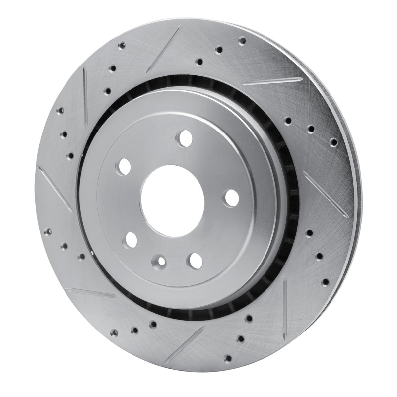 Cadillac ATS Brake Rotor (1) - Rear Left - R1 Concepts - Drilled & Slotted - Silver - `16-`24